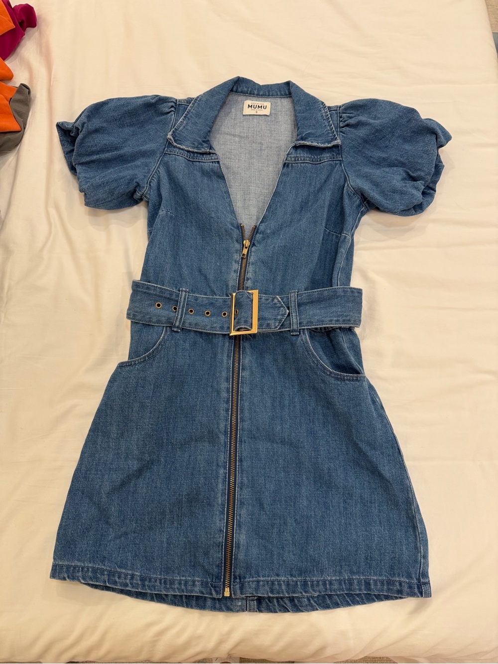 Show me your Mumu Denim Zip-Front Mini Dress with Belt - Blue